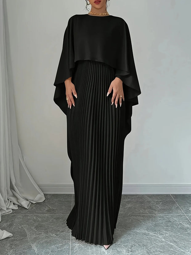 2025 New Women's Spring Summer Fashion Loose Bat Sleeve Curling Irregular Elegant Seven Inch Sleeve Long Dress