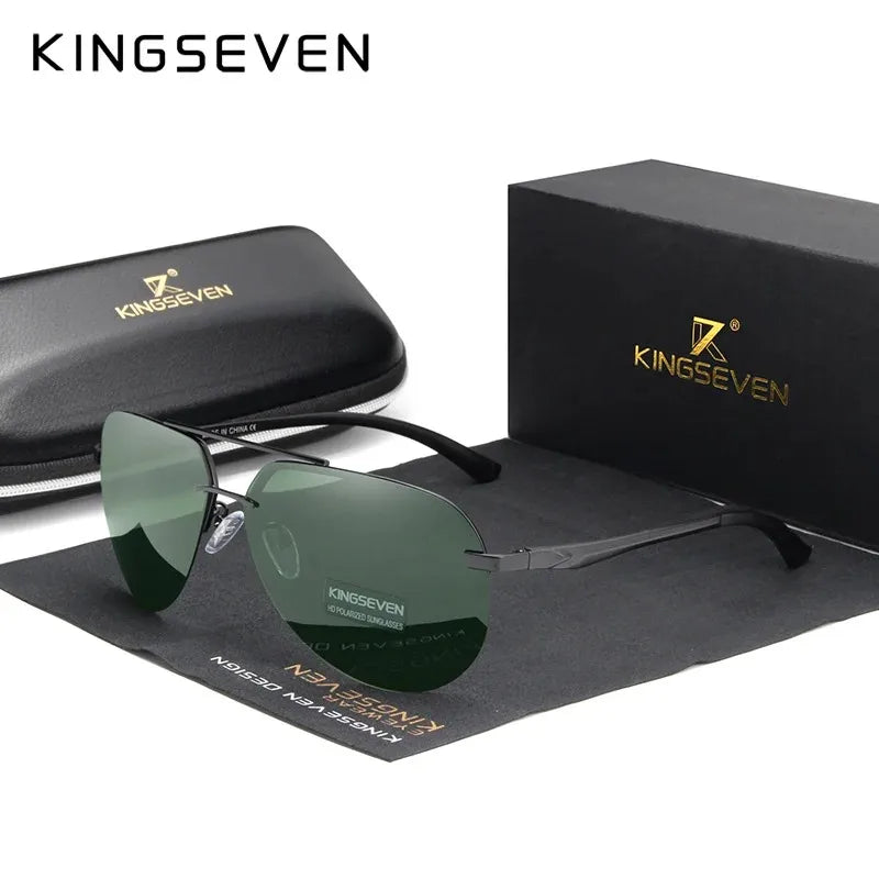 KINGSEVEN Fashion Pilot Rimless Sunglasses Men Classical UV400 Polarized Large Frame Glasses Casual Driving Outdoor Eyewear