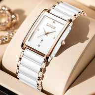 LIGE Fashion Square Quartz Woman Watches Ceramics Elegant Simple Diamond Auto Date Romantic Birthday Gift Leisure Wristwatch New