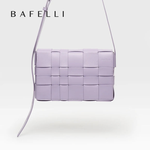 BAFELLI HANDBAG 2025 NEW WOVEN FASHION GENUINE LEATHER BOX BAG SHOULDER CROSSBODY PURSE WOMEN'S FEMALE LUXURY BRAND CLASSICAL