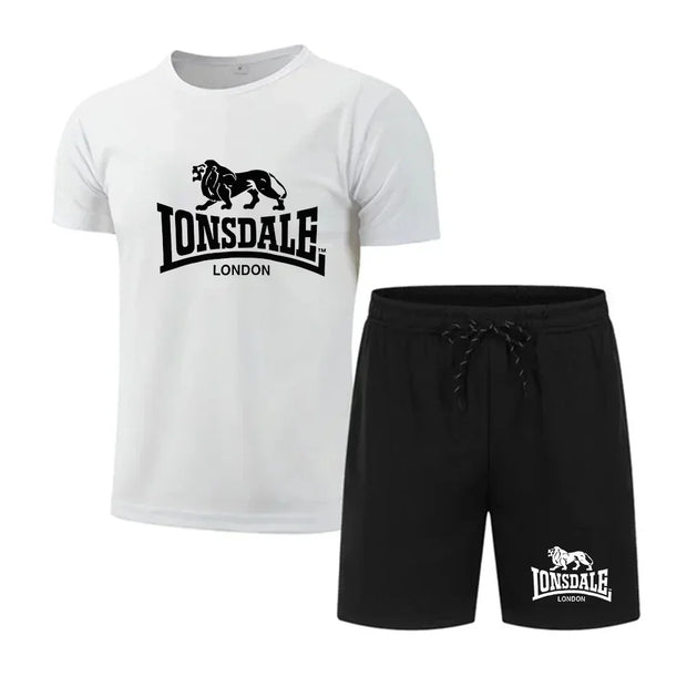 Camiseta de manga curta estampada masculina, shorts de secagem rápida, conjunto esportivo respirável, conjunto de jogging