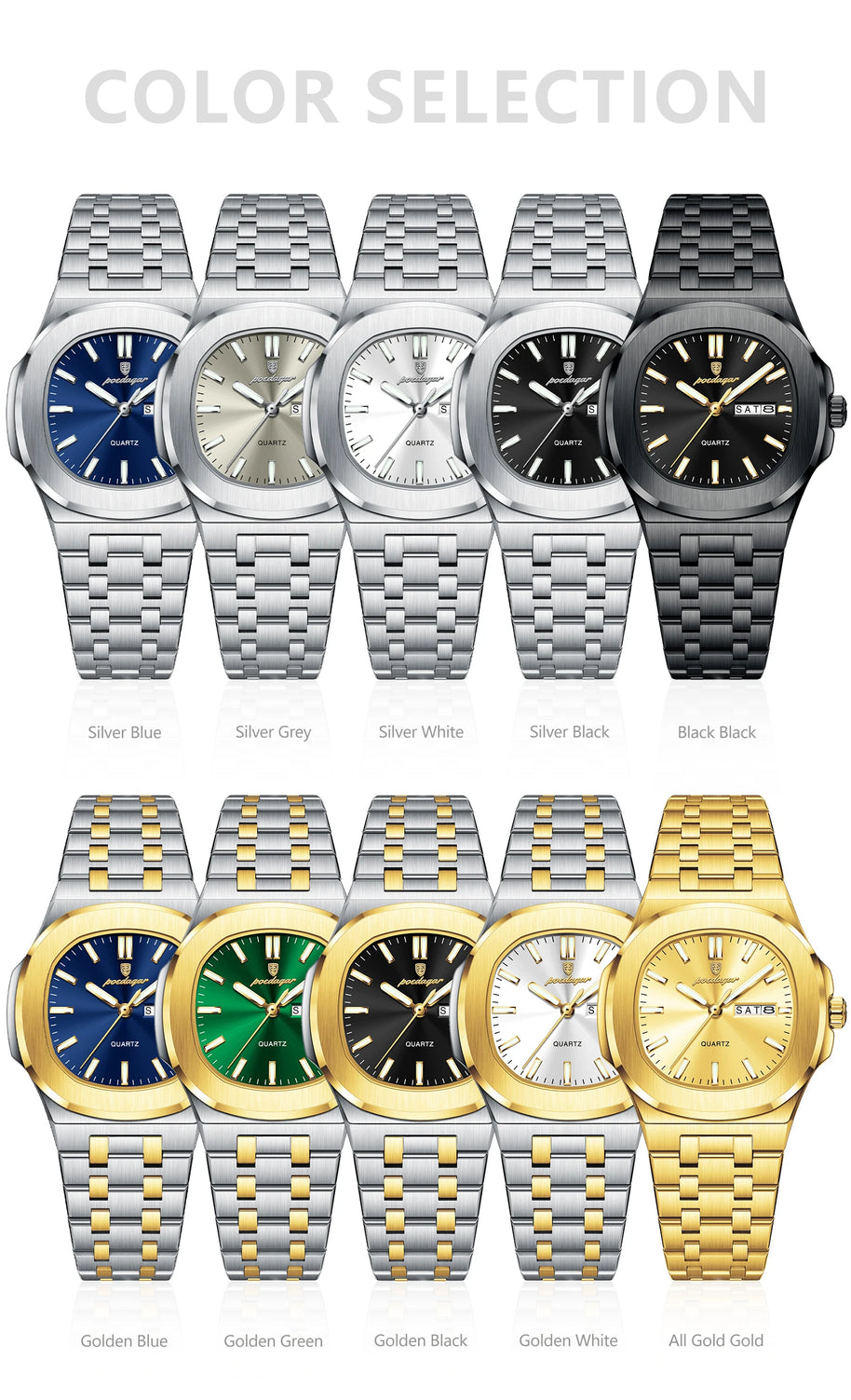 POEDAGAR Top Original Watch For Woman Luminous Date Week Square Ladies Watch Stainless Steel Quartz Women's Watches Female Reloj