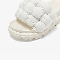 BEAUTODAY Outdoor Slippers Solid Color Round Toe Fabric Thick Heel Casual Comfort Summer Ladies Flat Shoes Handmade 38527