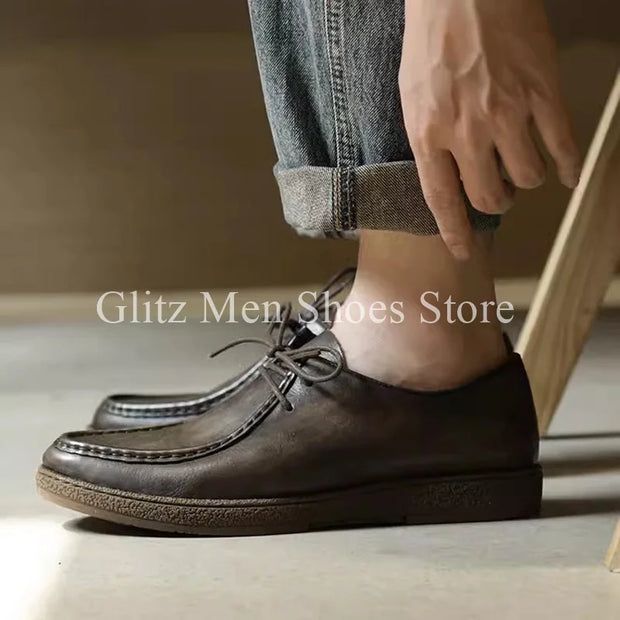 Formal Men's Shoes British Style Round Head Brock Carved Business Casual Leather Shoes Thick Soles Increase Shoes Wedding Shoes