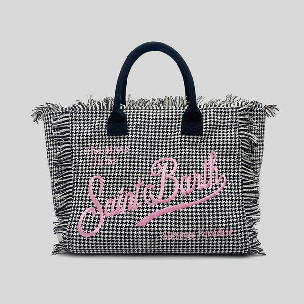 Saint Barth New Women's Large Capacity Casual Beach Canvas Striped Tassel Handheld Tote Bag