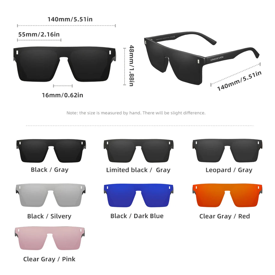 KINGSEVEN New Fashion Sunglasses Men Women Anti-Glare Rimeless Square Large Frame Polarized UV400 Outdoor Diving Eyeglasses