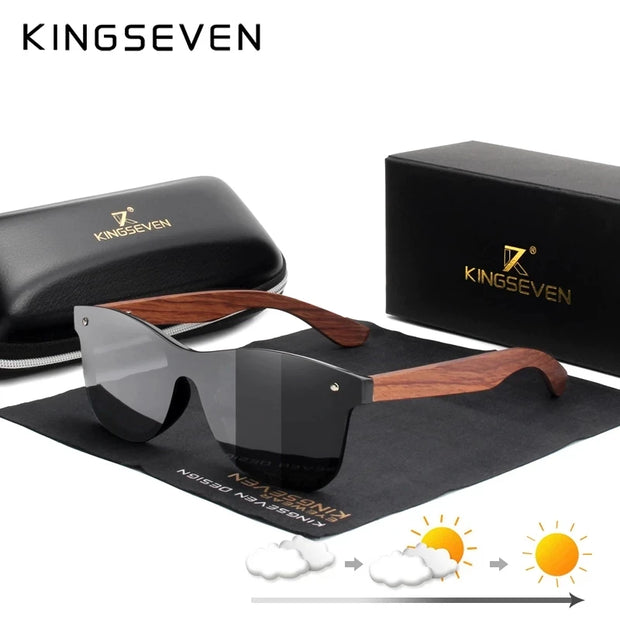 KINGSEVEN Brand Classic Wooden Sunglasses Men/Women Polarized UV400 Mirror Lens Glasses Luxury Wood Frame Retro Eyewear