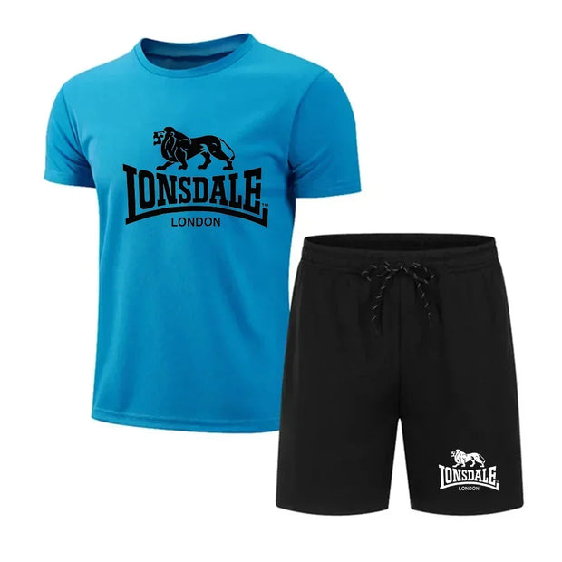 Camiseta de manga curta estampada masculina, shorts de secagem rápida, conjunto esportivo respirável, conjunto de jogging