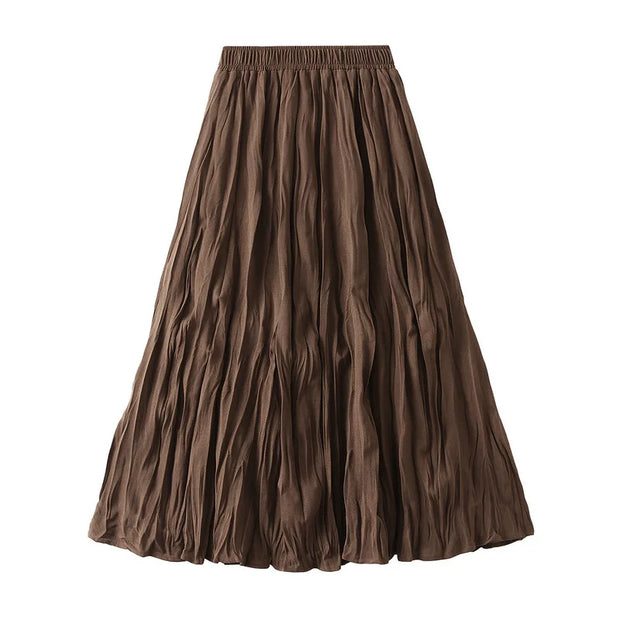 Autumn Simple Luxury High Waist Solid Colors Pleated Skirt Mid To Long Style Women Style Casual High Waisted A-Line Long Skirts