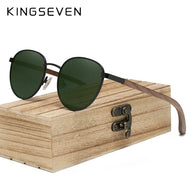 KINGSEVEN 2023 Black Walnut Wooden Sunglasses For Men Polarized UV400 Protection Round Lens Retro Eyewear Women Handmade Glasses