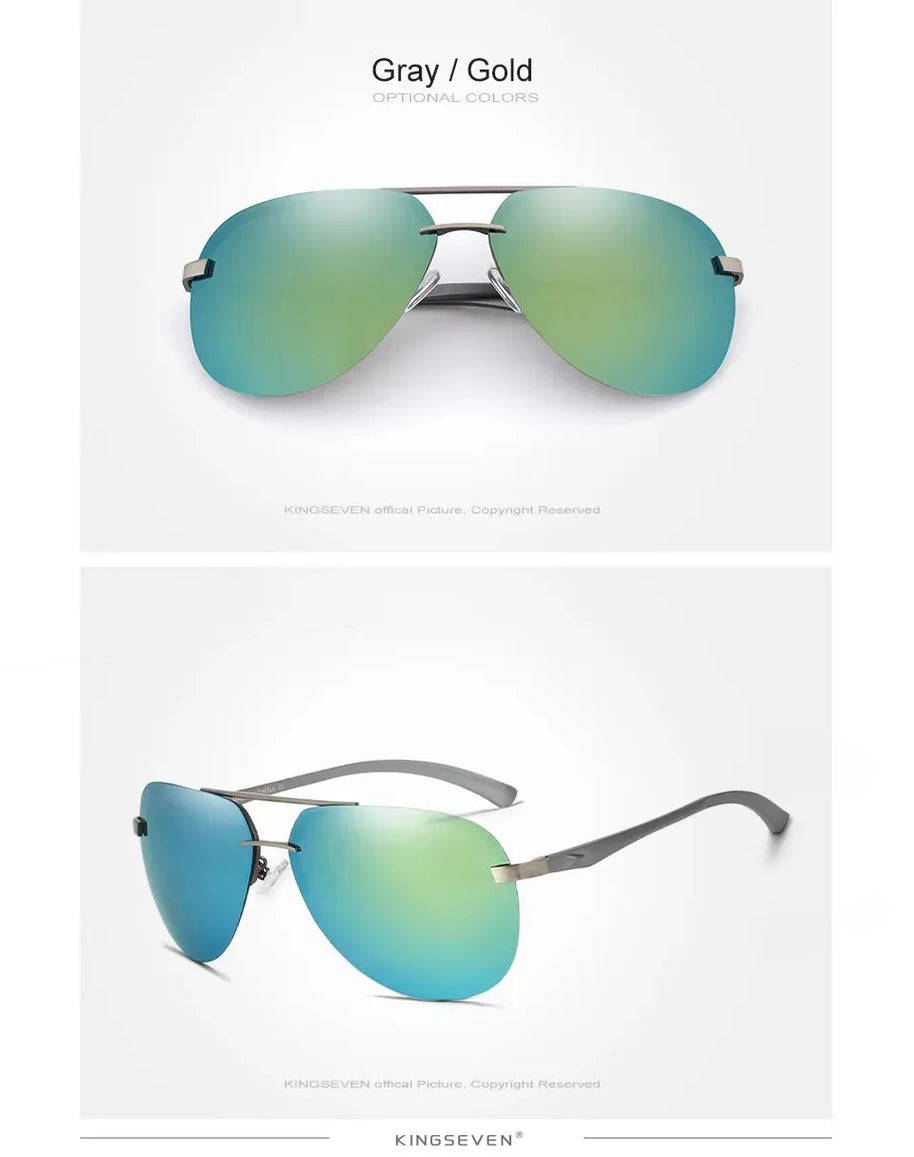 KINGSEVEN Fashion Pilot Rimless Sunglasses Men Classical UV400 Polarized Large Frame Glasses Casual Driving Outdoor Eyewear