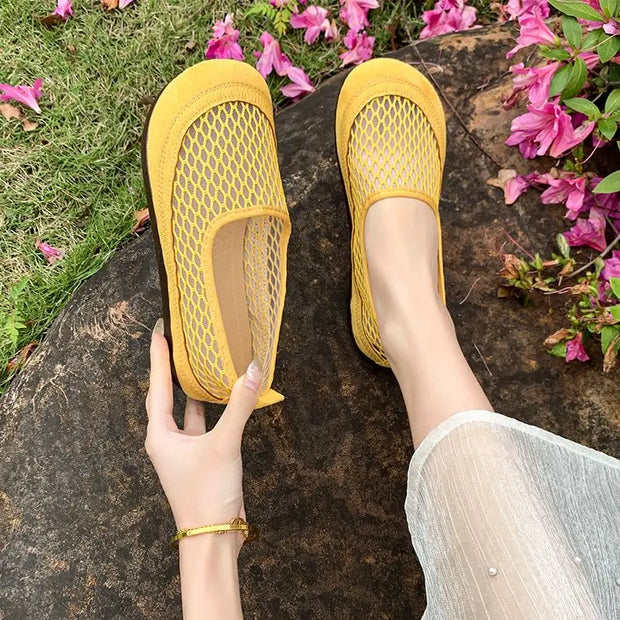 Women's Round Toe Flat Shoes Slip on Casual Shoes Non-slip Loafers New Mesh Plus Size Flats Women Summer Breathable Shoes Women