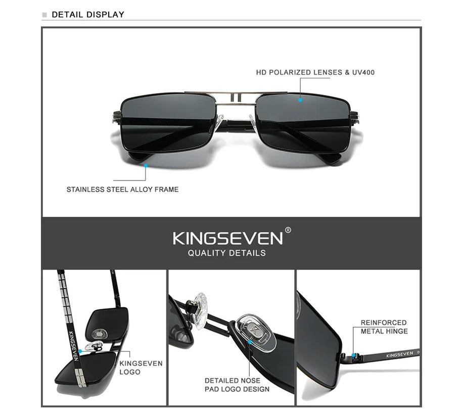 KINGSEVEN Original Fashion Polarized UV400 Sunglasses Vintage Rectangle Frame Men Women Driving Alloy Glasses Outdoor Eyewear