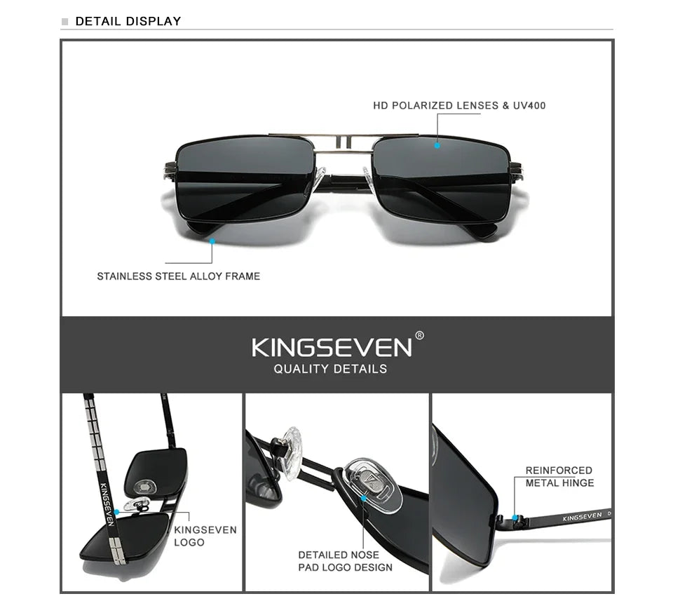 KINGSEVEN Original Fashion Polarized UV400 Sunglasses Vintage Rectangle Frame Men Women Driving Alloy Glasses Outdoor Eyewear