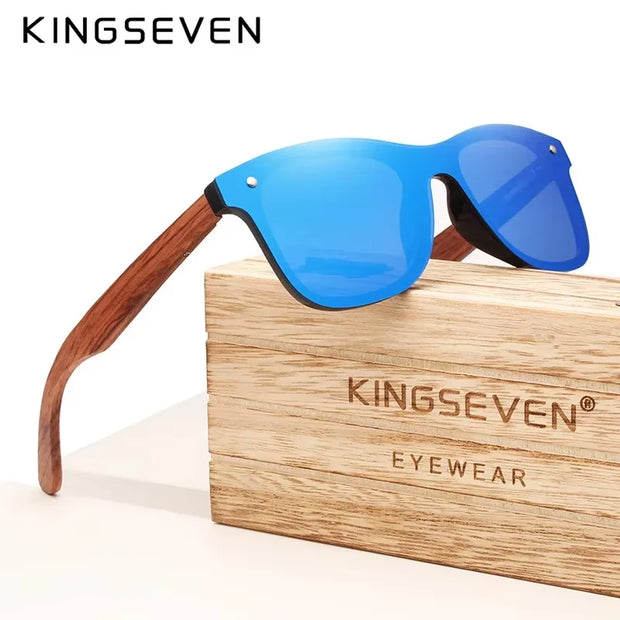 KINGSEVEN Polarized UV400 Sunglasses For Men Brand Wooden Vintage Mirror Lens Glasses Square Frame Women Eye Protection Eyewear