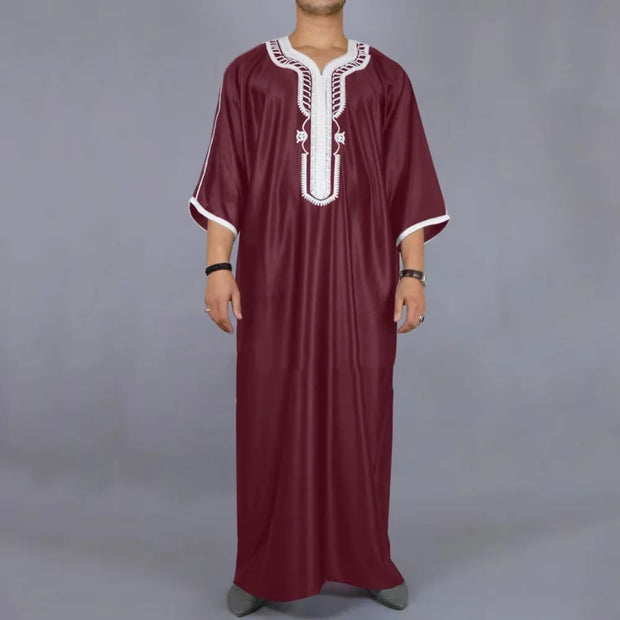 Moroccan style Muslim men's long robe white elegant exquisite embroidery men's long robe casual simple robe