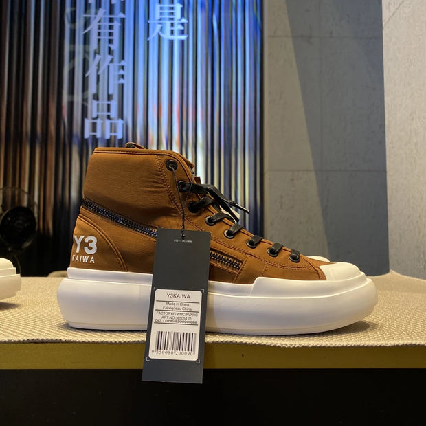 New Fashion High-top Casual Shoes Men Platform White Ankle Boot in Canvas Zipper Ornament Sneaker Boots Handcrafted Man Footwear