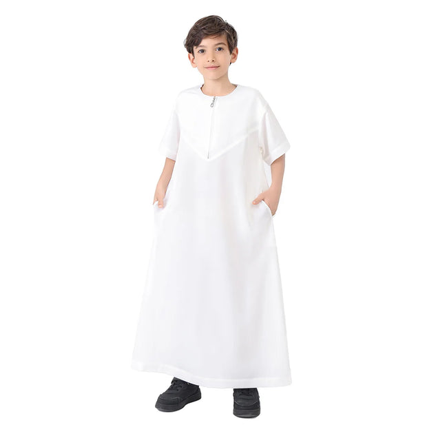 Muslim Kids Boys Jubba Thobe Robe Arabic Islamic Middle Eastern Teen Zipper Long Sleeve Robes Ramadan Daffah Dishdasha Clothing