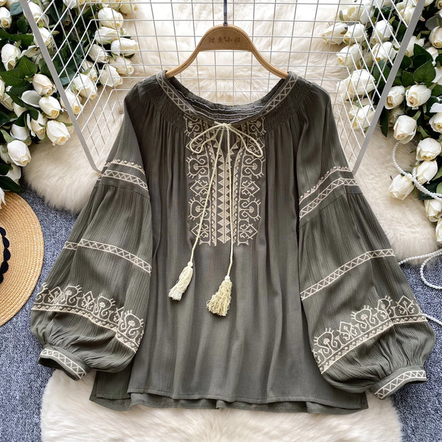 Autumn New 2025 Woman Shirts & Blouses Hit Color Pattern Blusas Loose Casual Ropa Mujer Long Sleeve Camisas Women Clothing