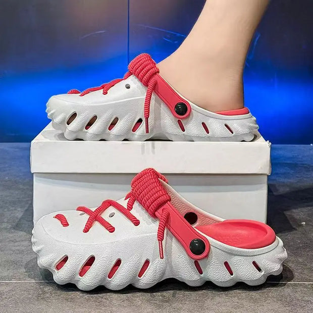 Fashion Men's Outdoor Non-slip Sandals Summer Durable Beach Shoes Thick Bottom Hollow-Out EVA Breathable Slip-On Slippers Couple