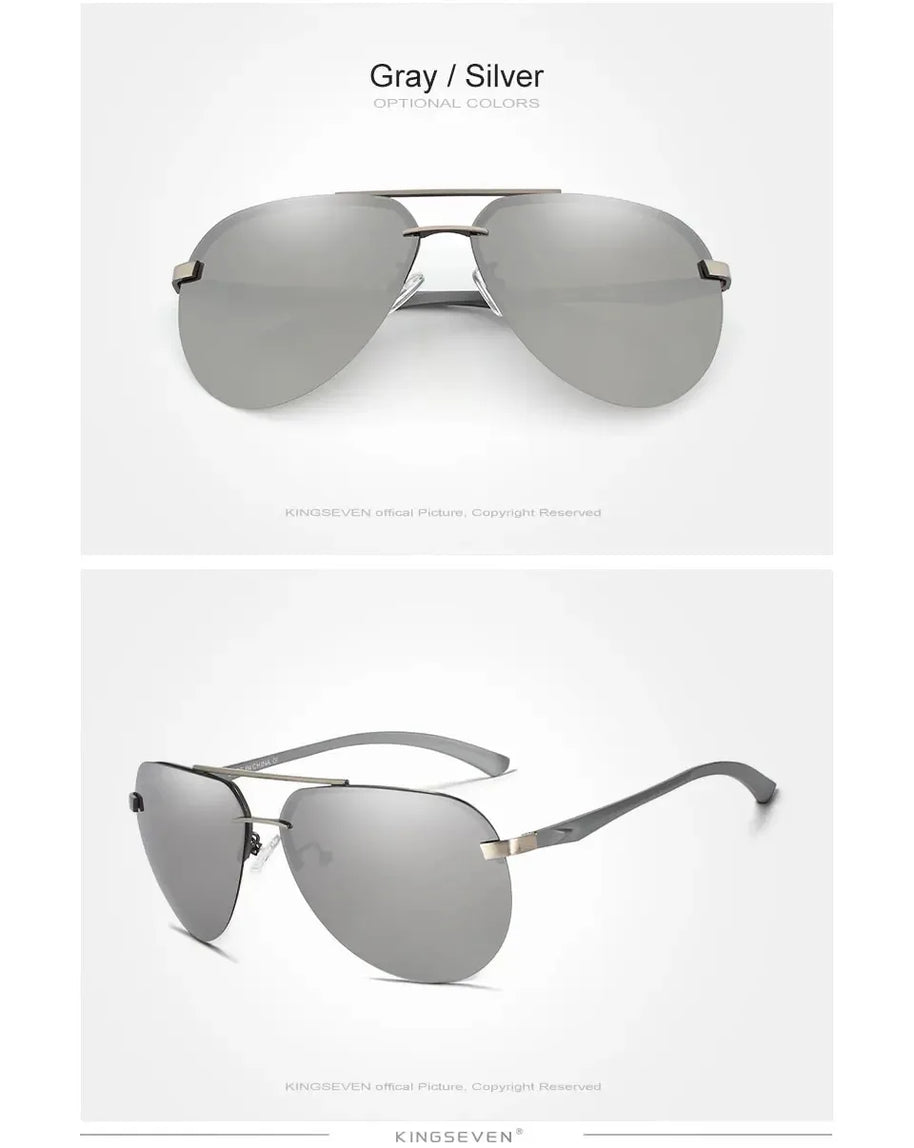 KINGSEVEN Fashion Pilot Rimless Sunglasses Men Classical UV400 Polarized Large Frame Glasses Casual Driving Outdoor Eyewear