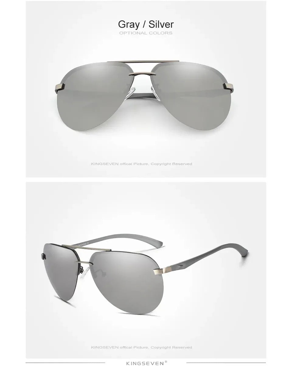 KINGSEVEN Fashion Pilot Rimless Sunglasses Men Classical UV400 Polarized Large Frame Glasses Casual Driving Outdoor Eyewear