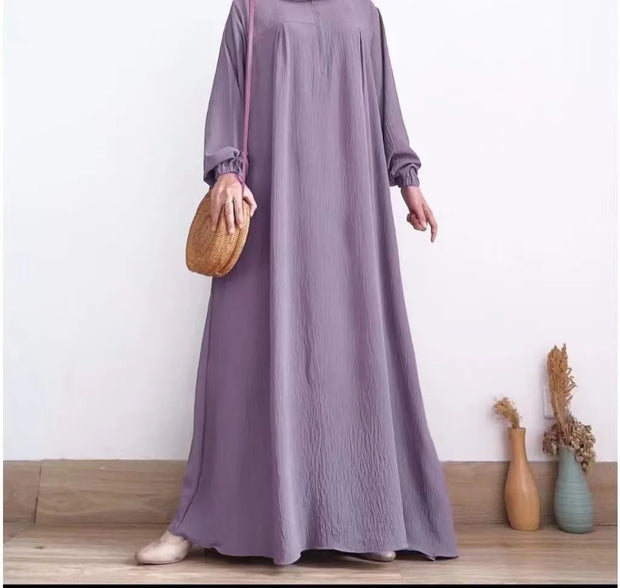 Zip-up O-neck Abayas for Women Solid Stretch Cuff Women Dress Simple Muslim A-line Dresses Femme Turkey Dubai Vestido Kaftan