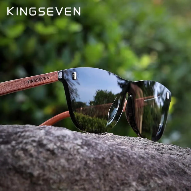KINGSEVEN Brand Classical Wooden Sunglasses Men Retro Causal Polarized Rimless Women Glasses Anti-UV400 Wood Fashion Eyewear