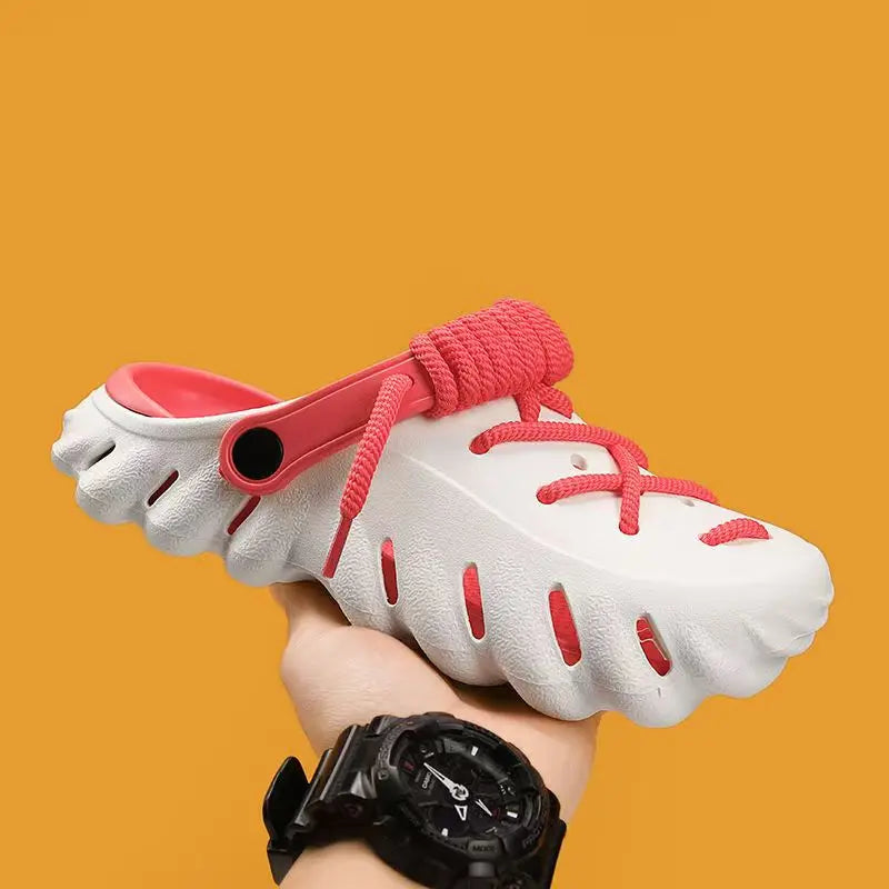 Fashion Men's Outdoor Non-slip Sandals Summer Durable Beach Shoes Thick Bottom Hollow-Out EVA Breathable Slip-On Slippers Couple