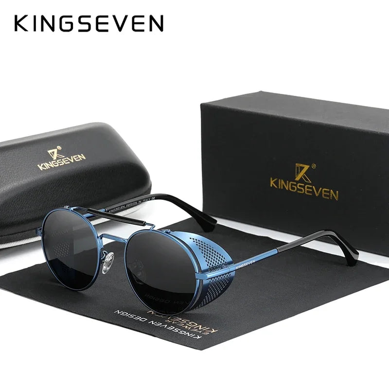 KINGSEVEN Fashion Steampunk Vintage Sunglasses Men Round Lens Polarized Eye Protection Glasses Driving Men's Eyewear