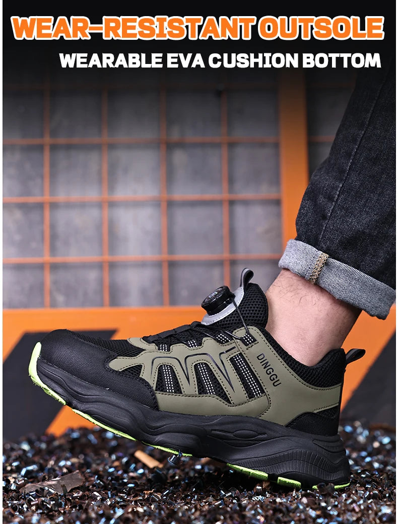 Men Safety Shoes Rotating button Work Sneakers Industrial Puncture-Proof Anti-smash Steel Toe Work Shoes Protective Safety Boots