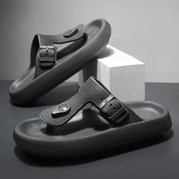 Comwarm Summer New Flip Flops For Men Anti-Slip Beach Sports Sandals Fashion Round Toe EVA Sole Slippers With Adjustable Buckle
