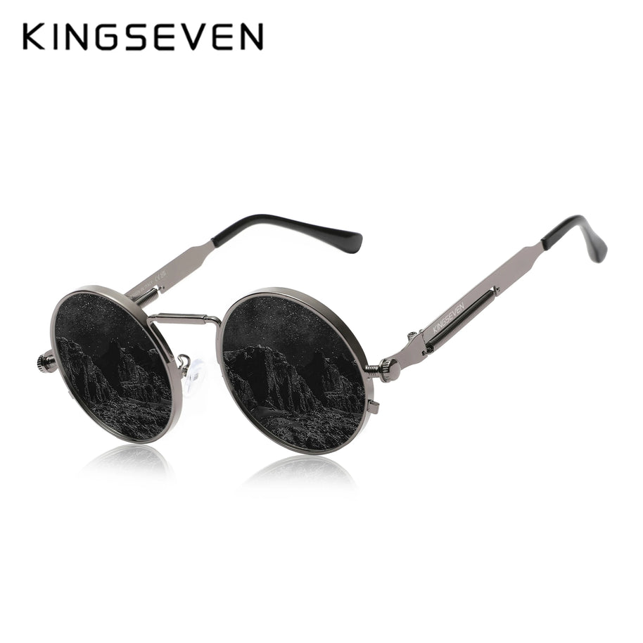 KINGSEVEN Brand Retro Sunglasses Gothic Steampunk Polarized UV400 Men Women Eyewear Round Frame Outdoor Photochromic Glasses