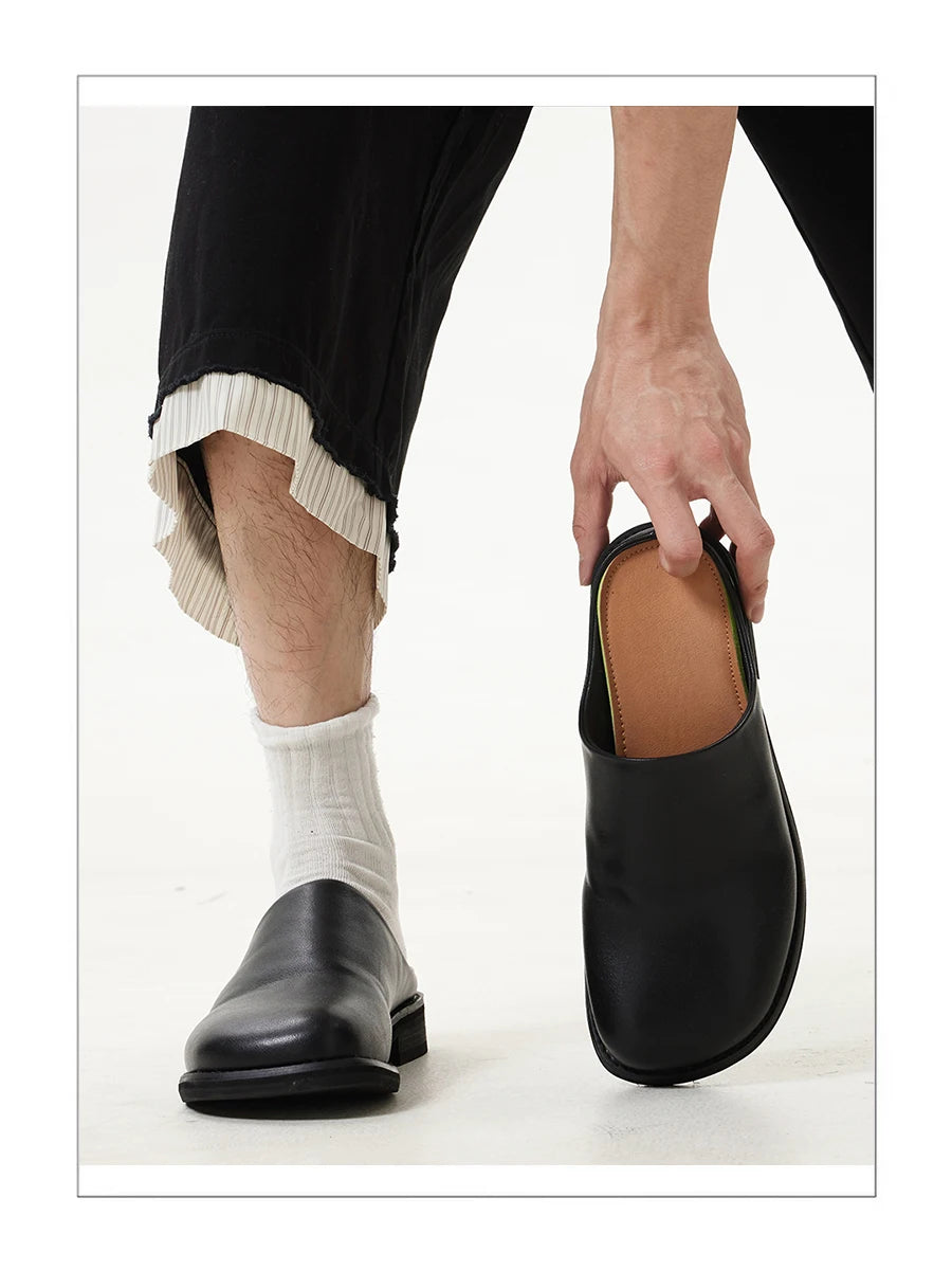 Leather slippers for men slip in style casual Dress shoes Lazy high-end Cleanfit Mules summer breathable outdoor commuting