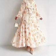 Muslim Women Dresses Flower Print Abaya Sashes Eid Ramadan Morocco Vestidos Dubai Jalabiya Kaftan Islam Arab Long Robe Abayas