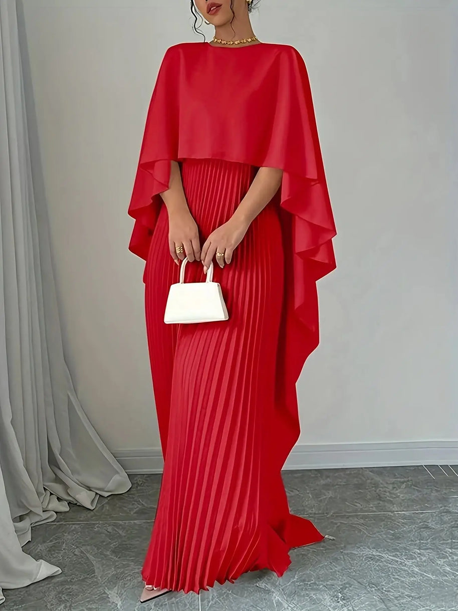 2025 New Women's Spring Summer Fashion Loose Bat Sleeve Curling Irregular Elegant Seven Inch Sleeve Long Dress