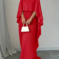 2025 New Women's Spring Summer Fashion Loose Bat Sleeve Curling Irregular Elegant Seven Inch Sleeve Long Dress