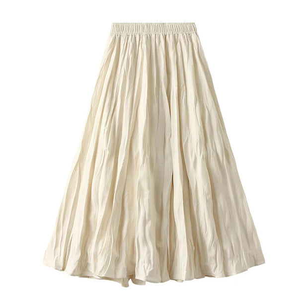 Autumn Simple Luxury High Waist Solid Colors Pleated Skirt Mid To Long Style Women Style Casual High Waisted A-Line Long Skirts