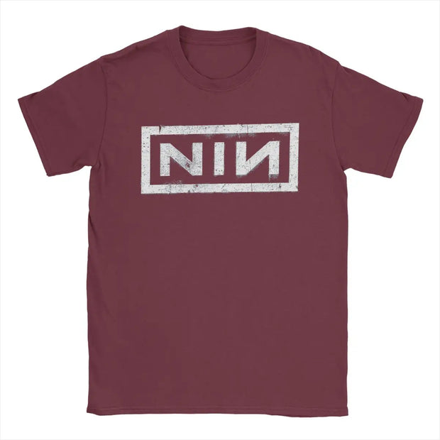 NIN Retro Logo Nine Inch Nails T-Shirt Men Fashion Cotton Tee Shirt Round Neck Short Sleeve T Shirts Gift Idea Clothes