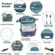 1.5 L 60W Electric Lunch Box Food Warmer Portable Food Heater for Car Or Home - Leak Proof 304 Stainless Steel Liner