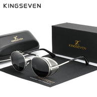 KINGSEVEN Fashion Steampunk Vintage Sunglasses Men Round Lens Polarized Eye Protection Glasses Driving Men's Eyewear