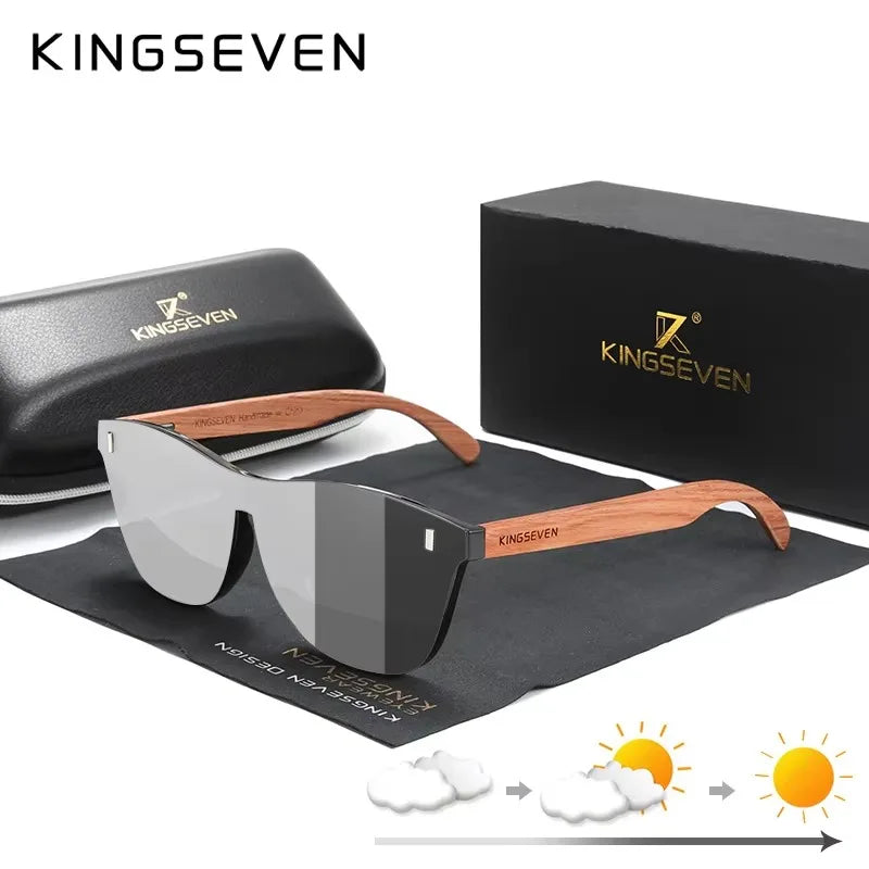 KINGSEVEN Brand Classical Wooden Sunglasses Men Retro Causal Polarized Rimless Women Glasses Anti-UV400 Wood Fashion Eyewear