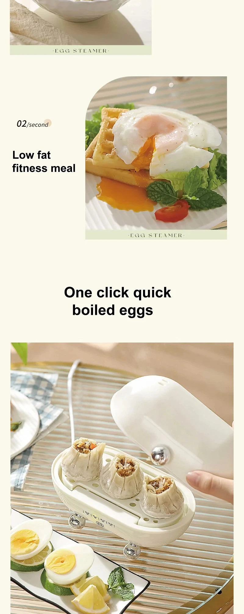 Egg Cooker Portable Low Power Student Dormitory Mini Breakfast Machine Automatic Power Off Electric Steamer Kitchen Tool 120W