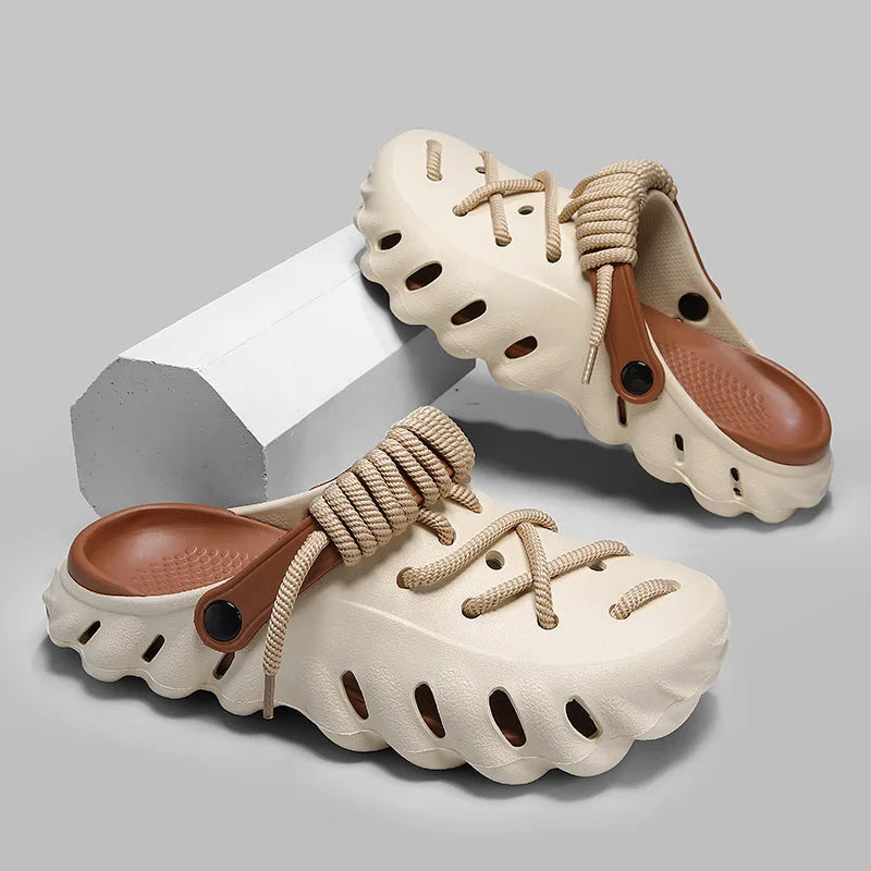 Fashion Men's Outdoor Non-slip Sandals Summer Durable Beach Shoes Thick Bottom Hollow-Out EVA Breathable Slip-On Slippers Couple