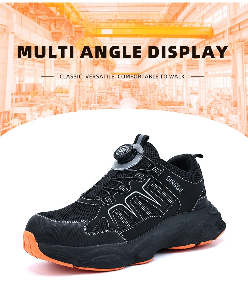 Men Safety Shoes Rotating button Work Sneakers Industrial Puncture-Proof Anti-smash Steel Toe Work Shoes Protective Safety Boots