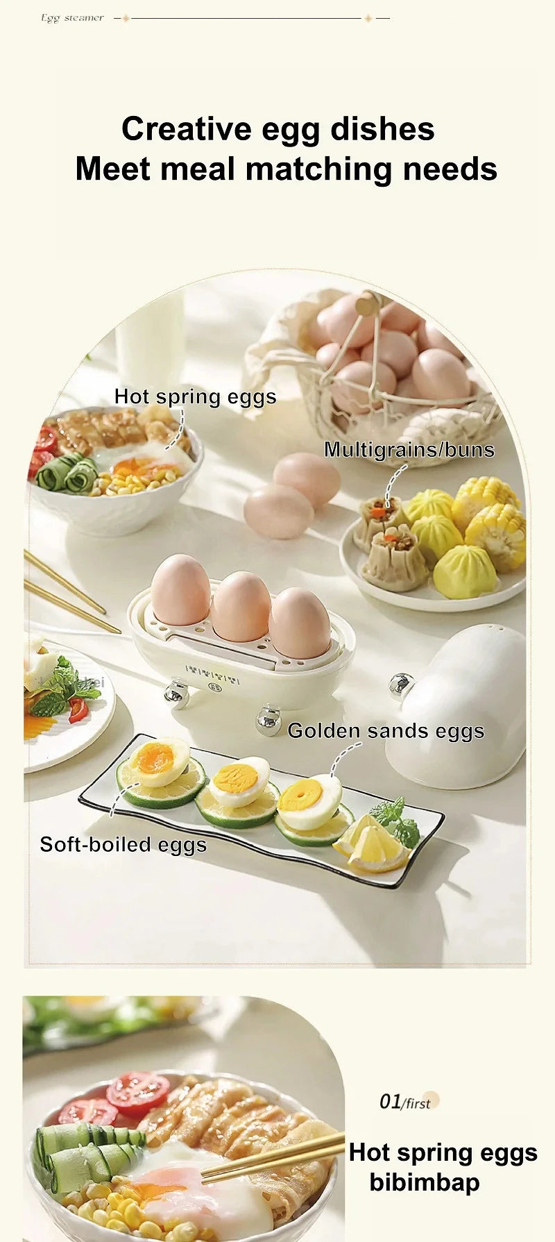 Egg Cooker Portable Low Power Student Dormitory Mini Breakfast Machine Automatic Power Off Electric Steamer Kitchen Tool 120W