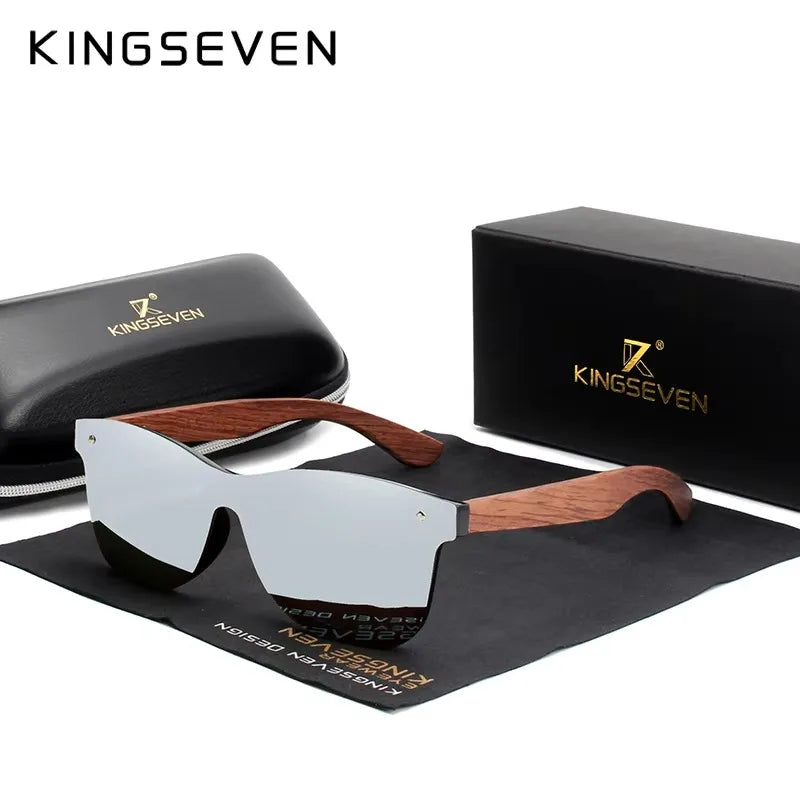 KINGSEVEN Brand Classic Wooden Sunglasses Men/Women Polarized UV400 Mirror Lens Glasses Luxury Wood Frame Retro Eyewear