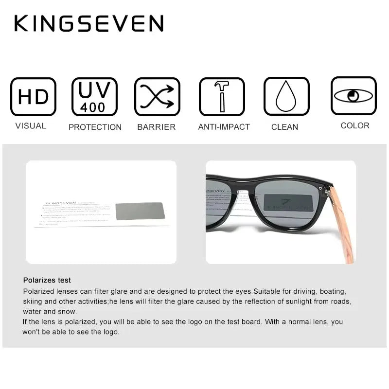 KINGSEVEN Brand Classical Wooden Sunglasses Men Retro Causal Polarized Rimless Women Glasses Anti-UV400 Wood Fashion Eyewear