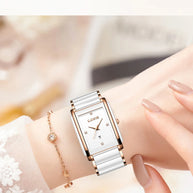 LIGE Fashion Square Quartz Woman Watches Ceramics Elegant Simple Diamond Auto Date Romantic Birthday Gift Leisure Wristwatch New