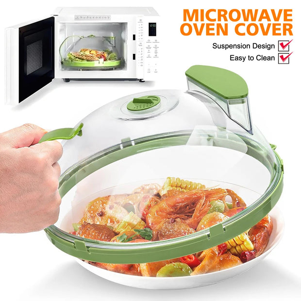 10-Inch Microwave Splatter Cover Clear Plastic Heat Resistant Microwave Oven Dish Plate Cover with Handle and Water Steamer